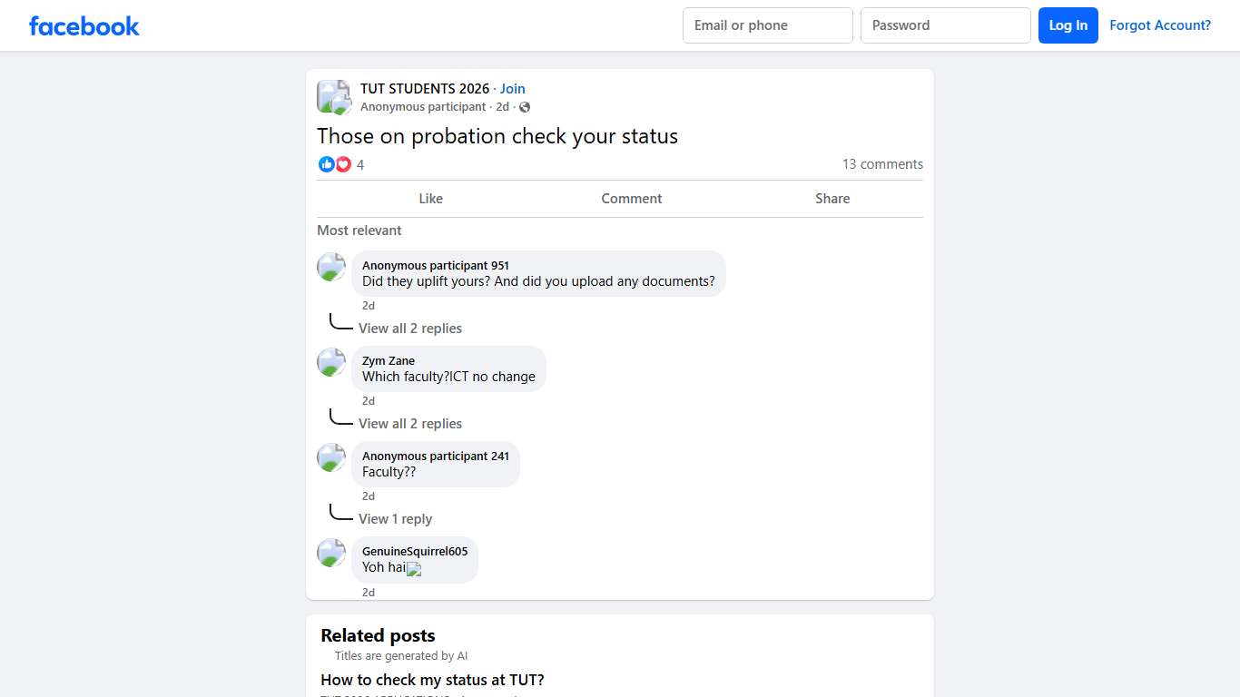 TUT STUDENTS 2026 | Those on probation check your status | Facebook