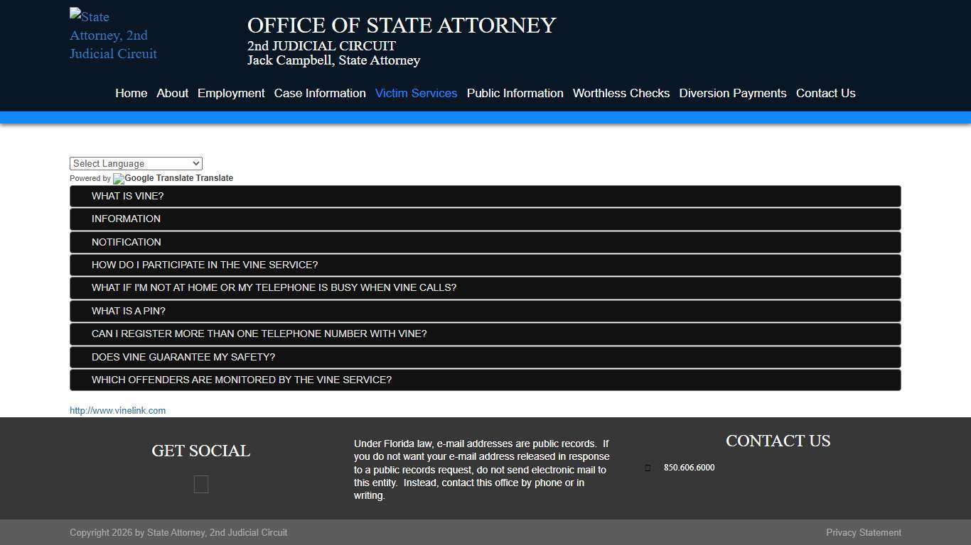 State Attorney, 2nd Judicial Circuit > Victim Services > Services > The VINE Program